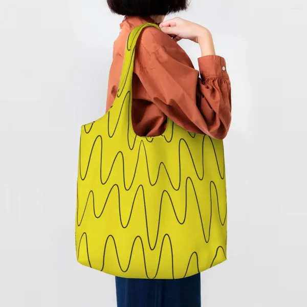 Sacs à provisions ondes sonores tournesol jaune fourre-tout réutilisable Street Art Eldridge toile épicerie épaule Shopper sacs à main