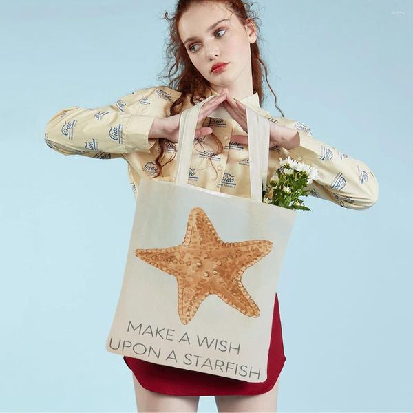 Bolsas de compras conchas estrellas de estrella conchas niños Ocean Educate Supermarket Shopper Bag Bag Bag Bag Fashion Lady Reusable