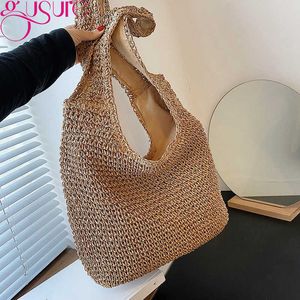 Sacs à provisions Élégant femmes paille rétro été tissé à la main arc rotin sacs à main tricoté sac à bandoulière femme fourre-tout Boho voyage sac à main 230304