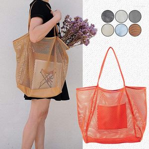 Sacs de courses Summer Beach Mesh Sac fourre-tout pour épaule décontractée avec fermeture à glissière Poche intérieure Voyage Quotidien Piscine Gym Pique-nique Épicerie