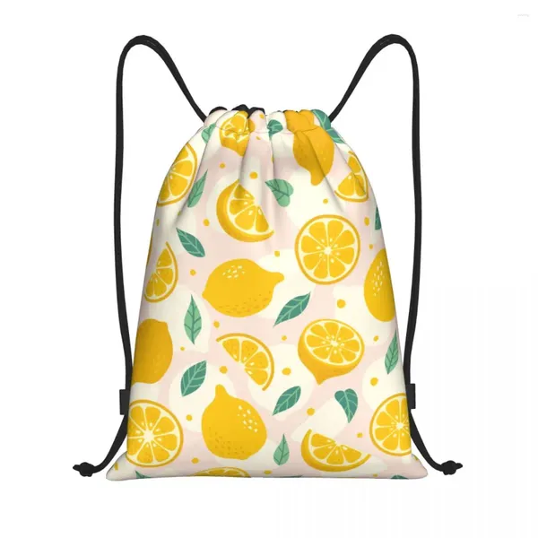 Bolsas de compras Verano Fruta tropical Patrón de limón Cordón Mujeres Hombres Plegable Gimnasio Deportes Sackpack Mochilas de almacenamiento