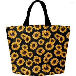 Bolsas de compras Girasol Tote Bolsa de hombro Flor de comestibles Manija de almacenamiento al aire libre Playa Impermeable Reutilizable Mujeres