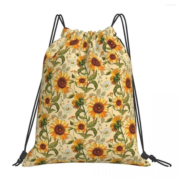 Bolsas de compras girasoles 70s vintage dorado patrón retro mochila mochila portátil portátil lápiz deportivo bacilo