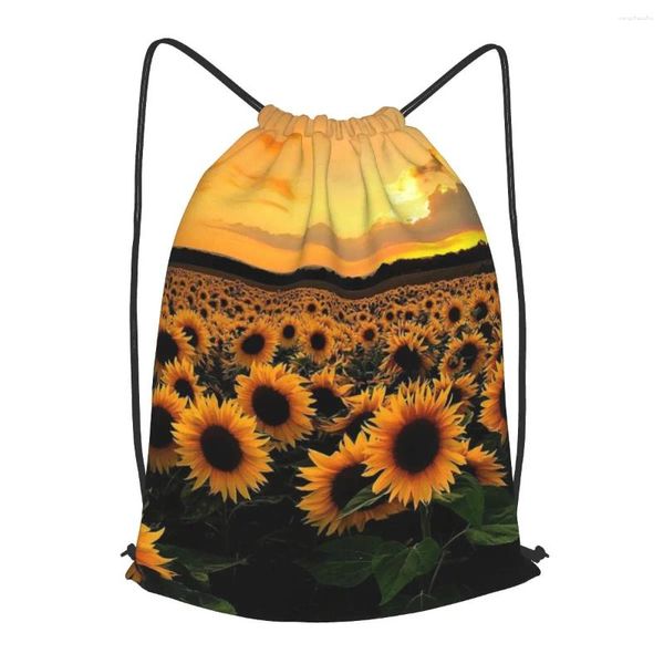 Bolsas de compras Girasoles Paisaje Mochila con cordón Hombres Gimnasio Entrenamiento Fitness Bolsa deportiva Paquete de yoga para mujeres