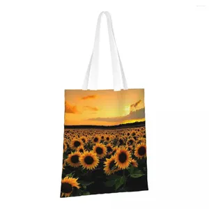 Sacs de courses tournesols paysage réutilisables, fourre-tout pliant d'épicerie lavable, léger et robuste en Polyester, cadeau