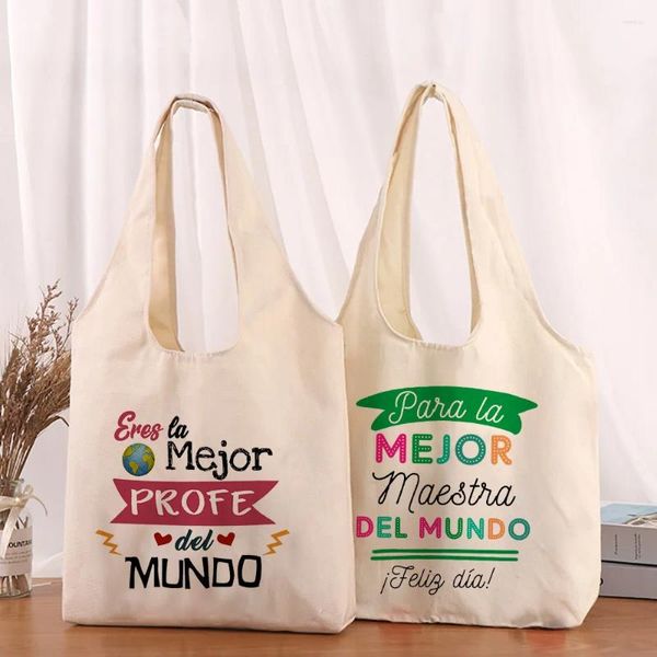 Bolsas de compras Profesor en el mundo en español Bolsa de bolsas impresas para mujeres Viaje Harajuku Canvas Regalos para bolsos para