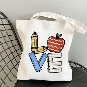 Sacs à provisions professeur fournitures amour pour enseigner imprimé sac fourre-tout femmes Harajuku Shopper drôle sac à main fille épaule dame cadeau toile