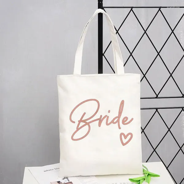 Bolsas de compras Equipo de novia Novia impresa Font de color blanco Bolsa ambiental Bolsa ambiental de alta calidad para mujeres grandes bolsos lavables