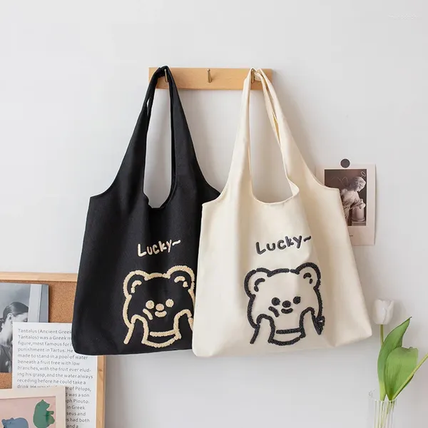 Bolsas de compras chicas adolescentes lindas patrón de oso de algodón Bag mujeres