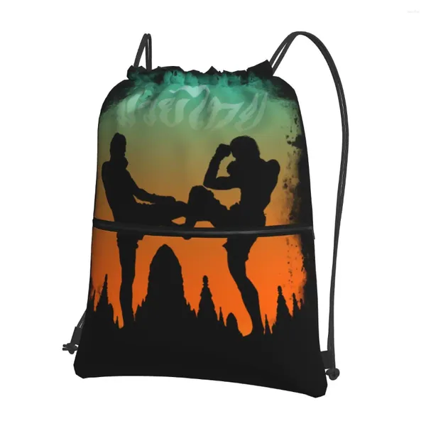 Sacs à provisions Boxing Trawswistring Sac à dos avec Sac de gym de sport de poche Zipper Muay Fighter Fighter Réversible Sackpack pour la randonnée