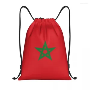 Bolsas de compras La bandera de Marruecos Bolsa con cordón Mujeres Hombres Plegable Gimnasio Deportes Sackpack Mochilas de entrenamiento