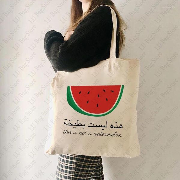 Sacs à provisions Ce n'est pas une pastèque Magritte parodie modèle sac fourre-tout pour toile