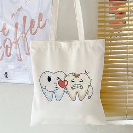 Boodschappentassen tand en tandarts grafische esthetische grappige mode handtassen schouder casual meisjes handtas vrouwen elegante canvas tas