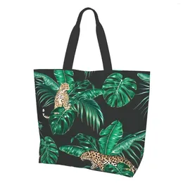 Boodschappentassen Draagtas Luipaard met tropische palm Reisschouder Handtas Portemonnee voor Yoga Gym Strand