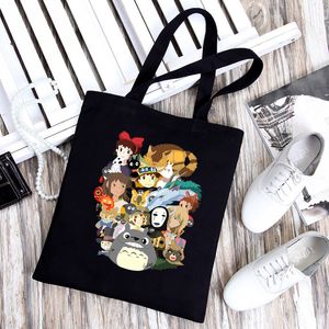 Boodschappentassen Totoro Studio Ghibli Tote Women Spirited Away Canvas Miyazaki Hayao Kiki Anime Schouderkleedbaar 90s 230404