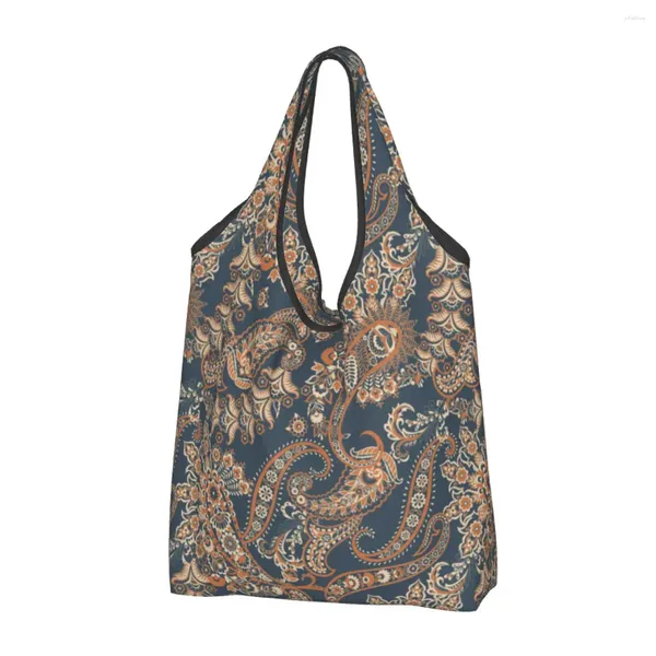 Sacs de courses traditionnels à motif Paisley, fourre-tout d'épicerie réutilisable, grande capacité, recyclage Floral, sac à main lavable