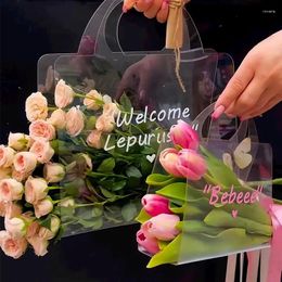 Sacs de courses boîte à fleurs transparente avec poignée, emballage Portable, conteneur cadeau, sac à main, emballage de roses de mariage, fête