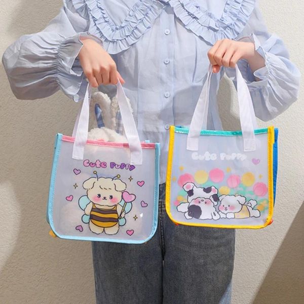 Sacs de courses transparents pour vêtements portables, sac cadeau étanche, dessin animé Kawaii, réutilisable, écologique, sac à main de plage pour femmes