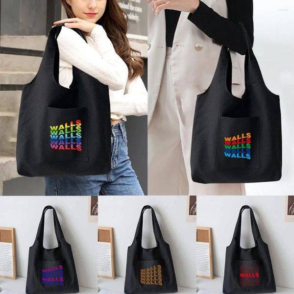 Bolsas de compras Moda plegable Damas Lona Hombro Paredes Impreso Estudiante Shopper Travel Totes Bolso de trabajo