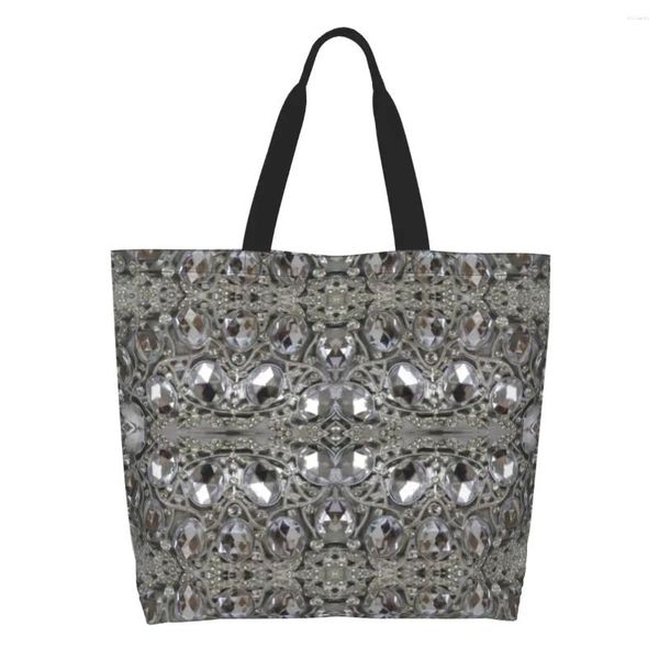 Bolsas de compras Moda Pretty Rhinestone Crystal Canvas Mujeres Reciclaje Gran capacidad Comestibles Diamantes Joyería Shopper Tote