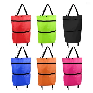 Bolsas de compras bolsas de tranvía con rueda de comestibles portátiles oxford fácil instalación plegable impermeable de alta capacidad para viaje de campamento