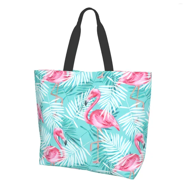 Sacs de courses Flamingos tropicaux, fourre-tout pour femmes, sac à main à bandoulière décontracté, réutilisable, polyvalent, épicerie robuste pour l'extérieur