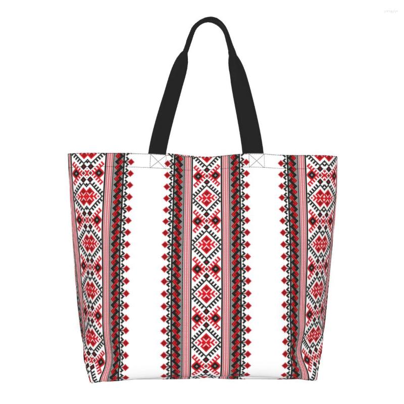 Sacos de compras Ucrânia Vyshyvanka Bordado Mercearia Canvas Shopper Ombro Tote Grande Capacidade Bolsa Geométrica Boêmia