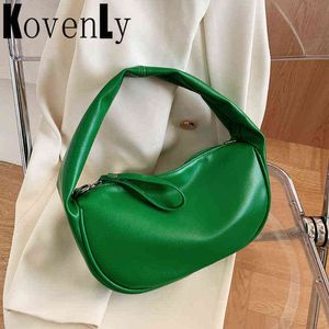 Bolsos de compras Bolso vintage Mujer Moda Embrague Monedero Hobos de cuero suave para estilo francés Bolso de hombro Diseño simple Media luna 220316