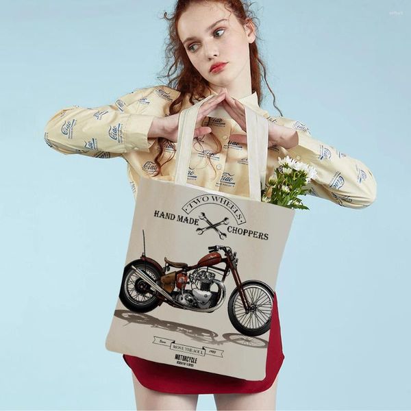 Sacs à provisions Vintage Skull Motorcycle Femmes Étudiant Tote Tote Sac à main réutilisable Fignon décontracté Dame Cartoon Sac pour hommes