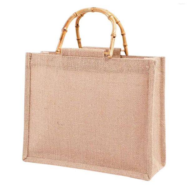 Bolsas de compras Vintage Tote Bag Arpillera Lino Reutilizable Bolso Asas Comestibles