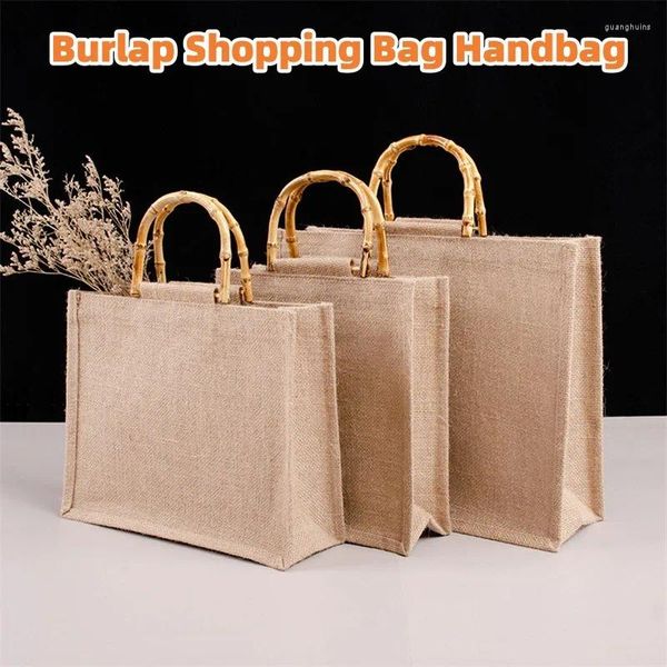 Bolsas de compras Vintage impermeabilizante bolso de arpillera bambú ye de yute casual gran capacidad beige portátil playa de viaje de viaje