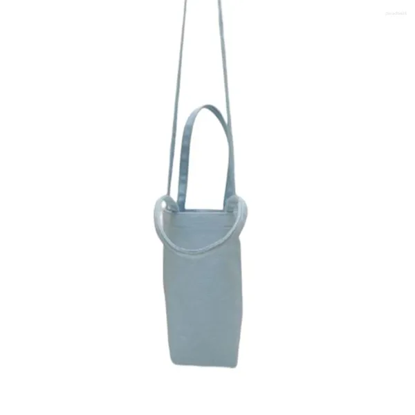 Bolsas de compras Bolsa de transporte para botella de agua con correa Funda protectora de lona cruzada Soporte para colgar Accesorios de viaje para niños Azul cielo