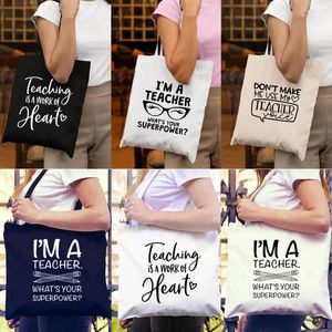 Sacs à provisions Quelle est votre superpower Teacher Life Tolevas réutilisable Coton Tote Tote Shopper Black White Book Bag Gift