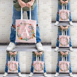 Boodschappentassen Wit 26 Letters Elegant Kant Eco Canvas Roze Esthetische Tote Bag Opvouwbare Supermarkt Grote capaciteit Gemaakt voor vrouwen