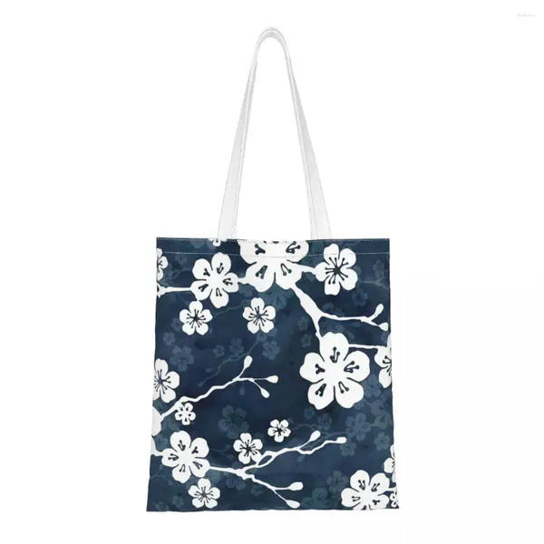 Bolsas de compras bolso de hombro de flor de cerezo blanco para mujer Harajuku moda Floral flor de alta capacidad bolso de mano Retro Shopper