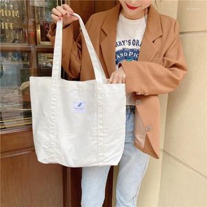 Boodschappentassen witte eenvoudige vaste kleur vrouwelijk schouder doek canvas tas baas tas home organisatie en opslag