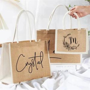 Bolsas de compras al por mayor, 100 Uds., comprador personalizado, arpillera blanca, yute, lino, boda, dama de honor, bolsa de regalo para fiesta