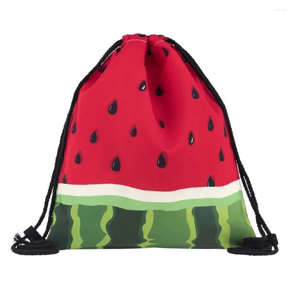 Sacs à provisions Femmes Sac à dos 3D Pastèque Impression Voyage Softback Mochila Sac à cordon Sacs à dos pour hommes Bundle Pocket Rop Fruits