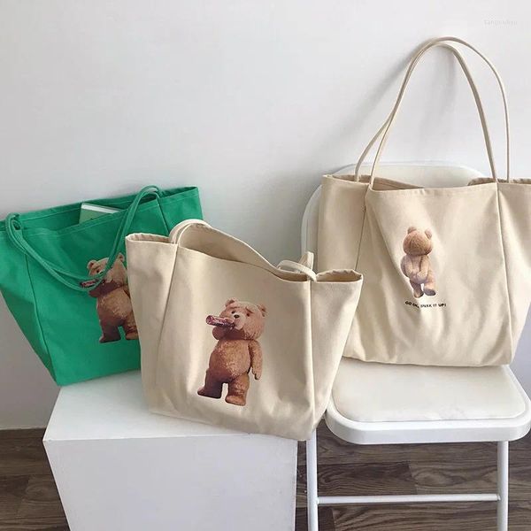 Bolsas de compras Mujeres Bolsa de lona grande Oso lindo Libros extra grandes Tote Reutilizable Comprador de comestibles Hombro para damas