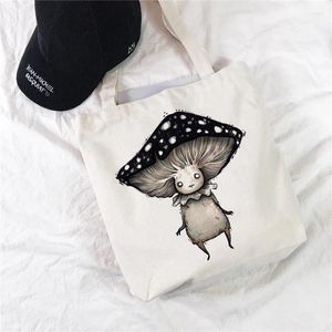 Bolsas de compras, bolso de lona para mujer, bolso de mano ecológico con forma de hongo divertido para mujer, bolso de mano reutilizable para la compra de comestibles, libro para estudiantes