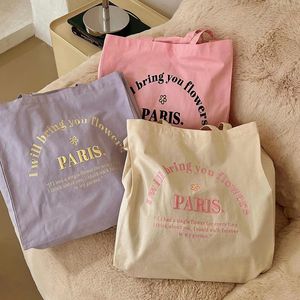 Sacs à provisions Femmes toile sac à bandoulière explorer Paris 3D broderie sacs à provisions quotidiens étudiants livres sac coton tissu sacs à main fourre-tout pour les filles 230225