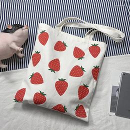 Boodschappentassen Dames Canvas Tote Shopper Tas Grote Eco Aardbei Afdrukken Schouder Voor Meisje 2024 Vrouwelijke Student Opvouwbare Handtas