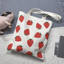 Boodschappentassen dames canvas tote shopper tas grote eco aardbei printen schouder voor meisje 2023 vrouwelijke student opvouwbare handtas