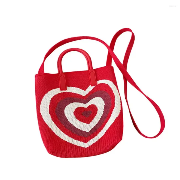 Bolsas de compras para mujer, bolso cruzado informal, bolso de hombro tejido, Color degradado en contraste, patrón de corazón a la moda