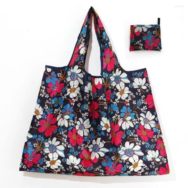 Sacs de courses pliables pour femmes, sac de recyclage imprimé de fleurs, fourre-tout écologique réutilisable, pochette de rangement d'épicerie pour fruits et légumes