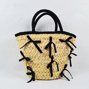 Sacs à provisions Sac pour femmes 2024 Bowknot Straw Shopper Ins Casual Beach Holiday Sac à main Fourre-tout de voyage