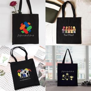 Boodschappentassen Vrouwen Shopper Organizer Canvas Tas Handtas Opvouwbare Schouder Studenten Grote Capaciteit Boodschappentas Vrienden Print