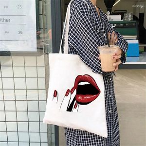 Sacs à provisions Femme Shopper Red Lips Nails Eco Canvas Bag Fashion REutilisable Sac à main Impression pliable fourre-tout