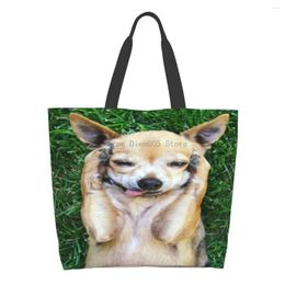 Sacs à provisions Femme Sac à bandoulière hipster chihuahua chiot chien vert herbe grande capacité