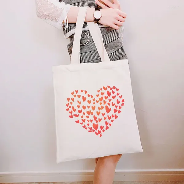 Sacs à provisions Femmes Tote Sac Fashion Heart Dog Foot Foot Graphic Shopper Canvas épaule Fleur Print Girl Books Gift